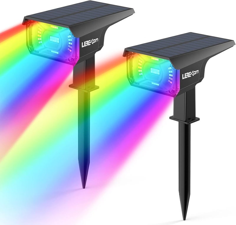 LEREKAM أضواء خارجية شمسية، 40 مصباح LED بتغيير الألوان RGB، أضواء مسار شمسية متعددة الألوان، تعمل بالطاقة الشمسية وUSB، 14 لونًا بتغيير تلقائي للألوان للحديقة، حزمة من 2 - Image 1